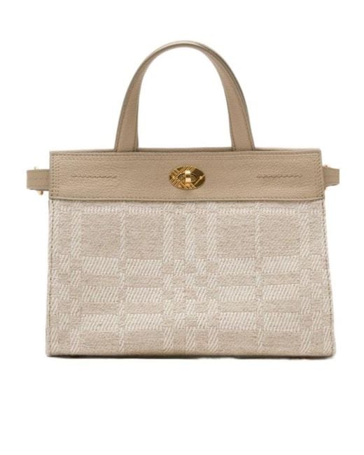 Burberry Natural Cotswolds Checked Mini Tote Bag
