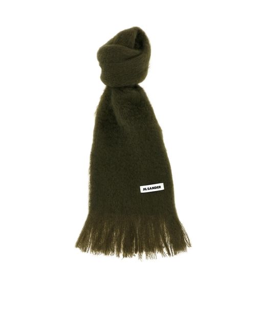 Jil Sander Green Logo Patch Mohair Scarf