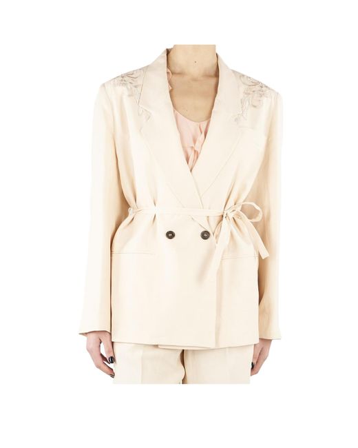 Blugirl Blumarine Natural Lace-Embellished Belted Blazer