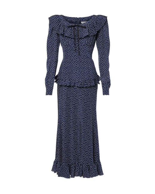 Alessandra Rich Blue Polka-Dot Printed Silk Maxi Dress