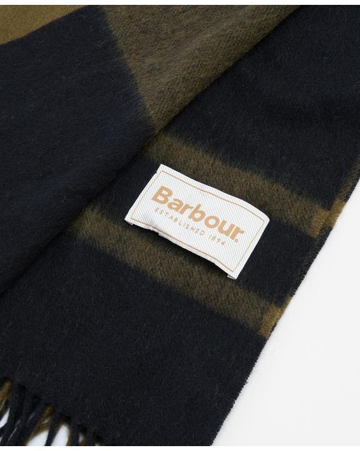 Barbour Black Tartan-Check Fringed Scarf