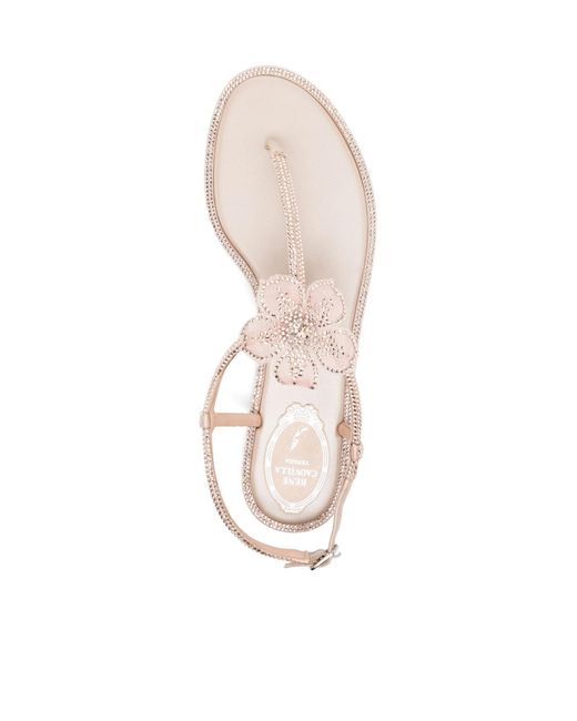 Rene Caovilla White René Caovilla Peach Flower Detailed Sandals