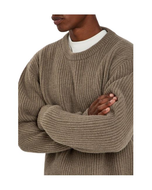 Jil Sander Brown Crew Neck Wool Sweater for men