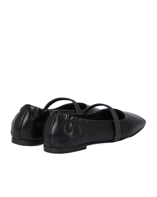 Brunello Cucinelli Black Square Toe Flat Shoes