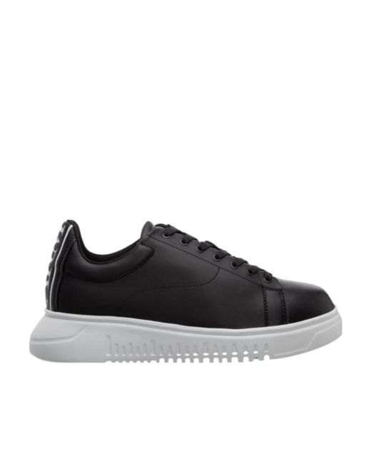 Emporio Armani Black Low Top Wedge Sole Sneakers for men