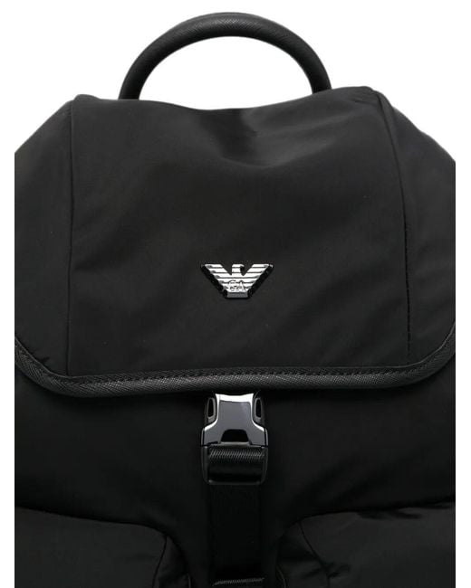 Emporio Armani Black Logo-Plaque Buckled Backpack for men