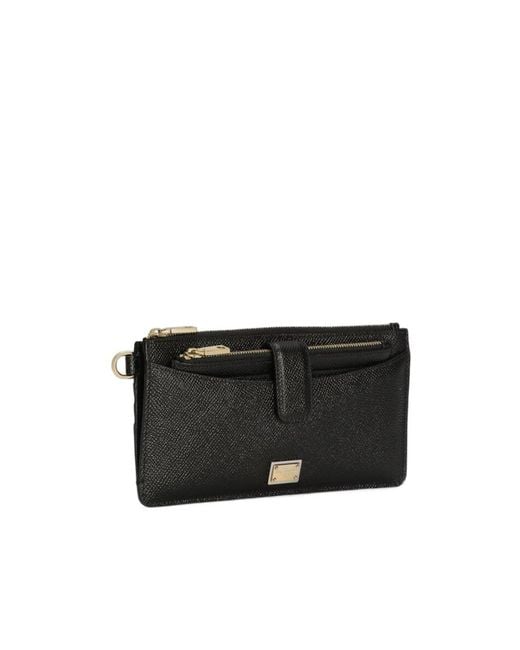 Dolce & Gabbana Black Dauphine Logo Plaque Card Holder
