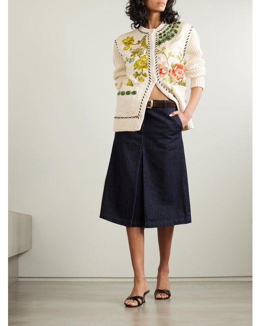 Erdem Natural Embroidered Ribbed Cardigan