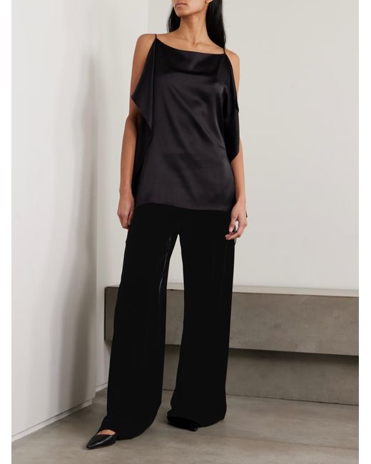 The Row Black Elezar Velvet Wide-Leg Casual Pants