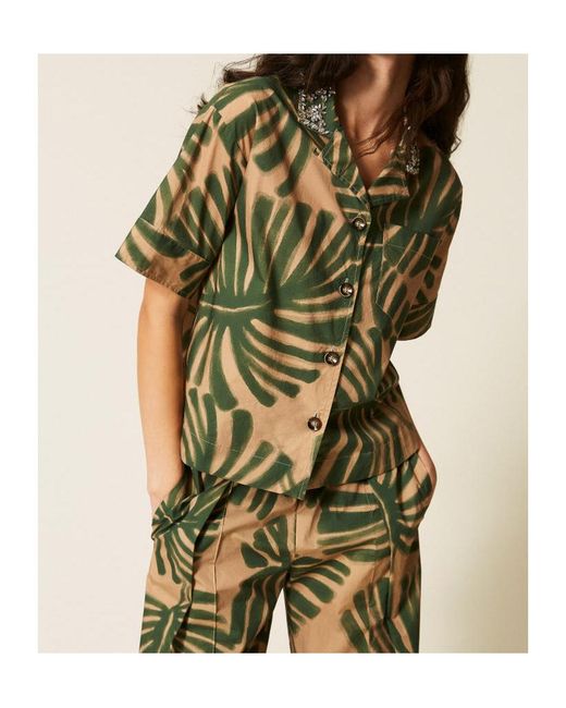Twinset Green Print Embroidery Shirt