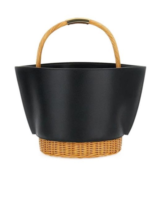 Sacai Black Logo Printed Woven Handle Bucket Bag