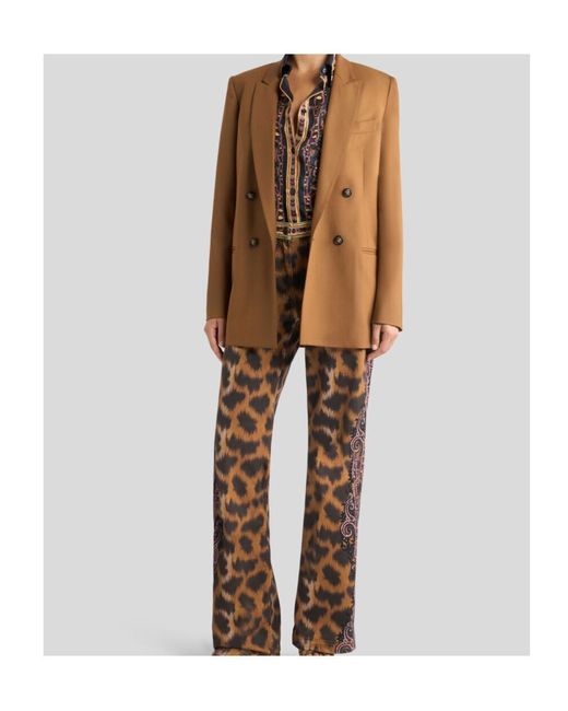 Etro Brown Silk Twill Shirt With Animal Motif