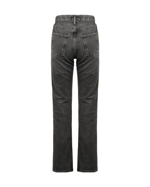 Agolde Gray High-Rise Straight-Leg Jeans
