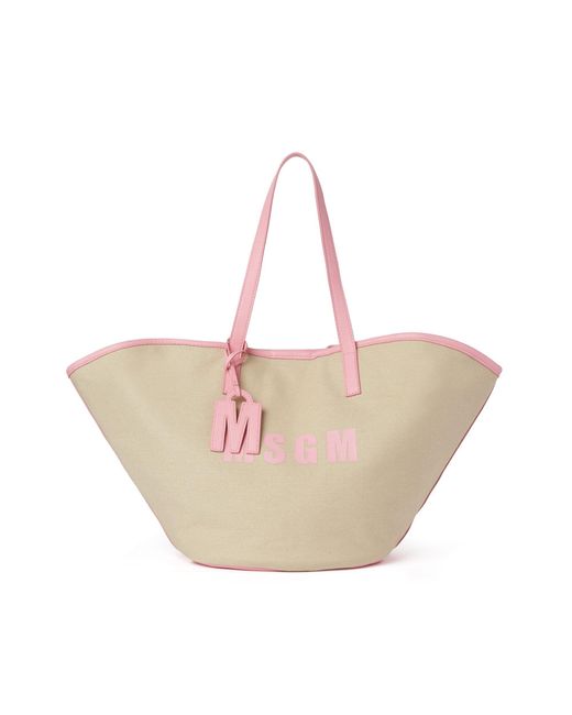 MSGM Pink New Logo Printed Top Handle Bag