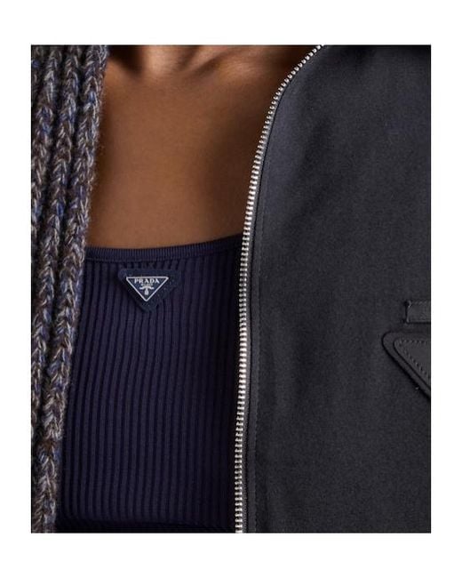 Prada Blue Ribbed Knit Silk Tank Top