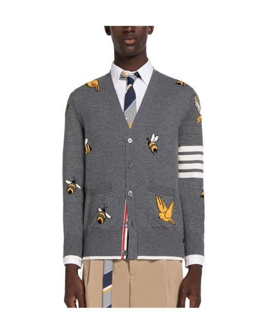 Thom Browne Blue 4-Bar Striped Buttoned Cardigan for men