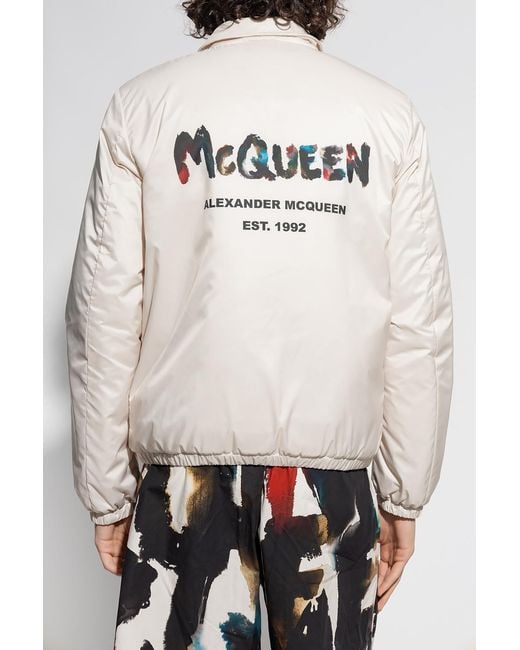 McQueen White Logo Printed Bomber Jacket for men