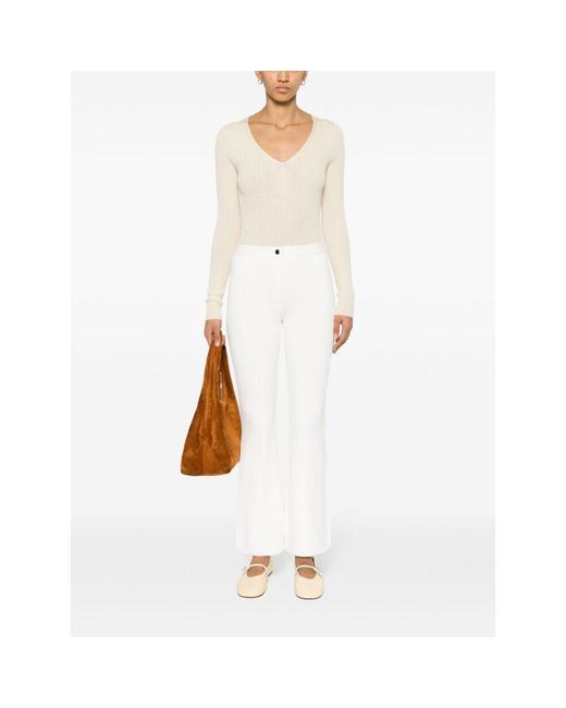 Theory White Pleat-Detail Flared Trousers