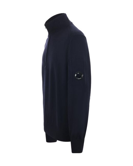 C P Company Blue Half-Zip Knitted Jumper for men