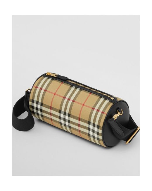 Burberry Vintage Check Crossbody Barrel Bag in Natural | Lyst