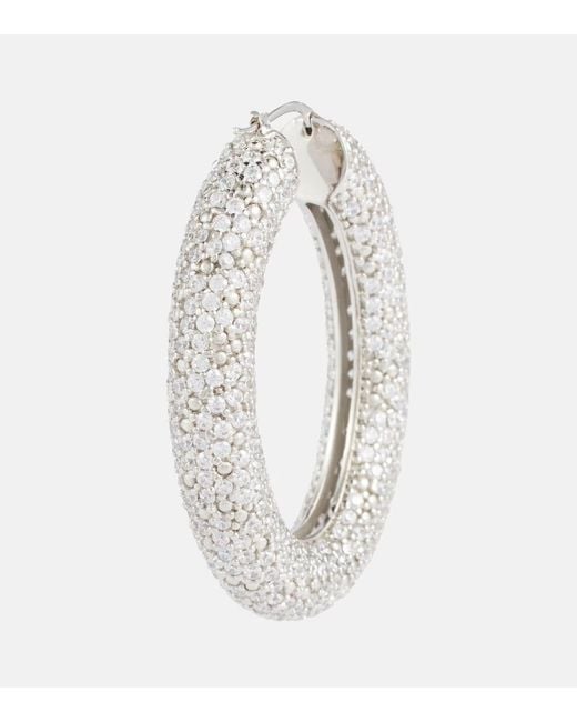 Jil Sander White Crystal-Embellished Hoop Earrings