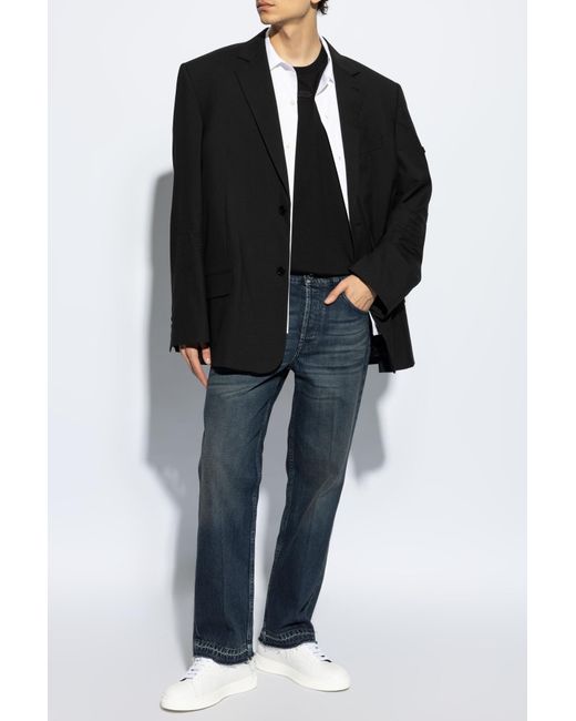 Lanvin Blue Frayed Edge Straight Leg Jeans for men