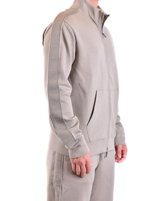 Emporio Armani Gray Logo-Jacquard Zip-Up Stretch-Cotton Sweatshirt for men