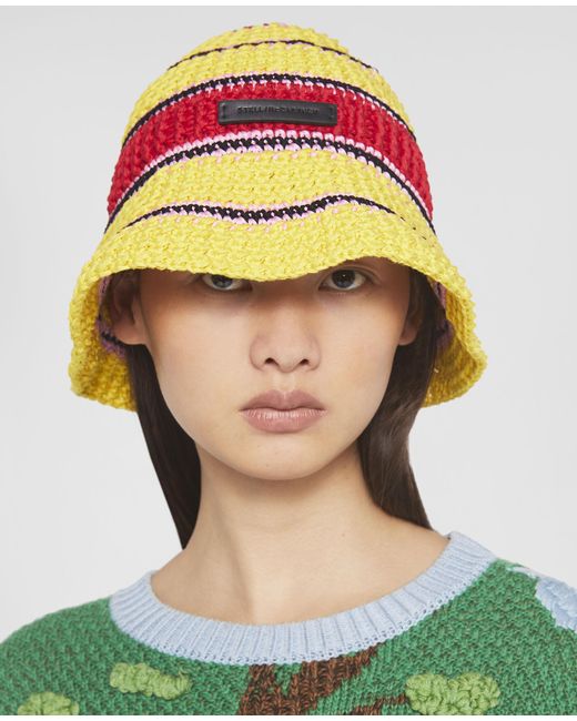 Stella McCartney Yellow Colour-Block Crochet Hat