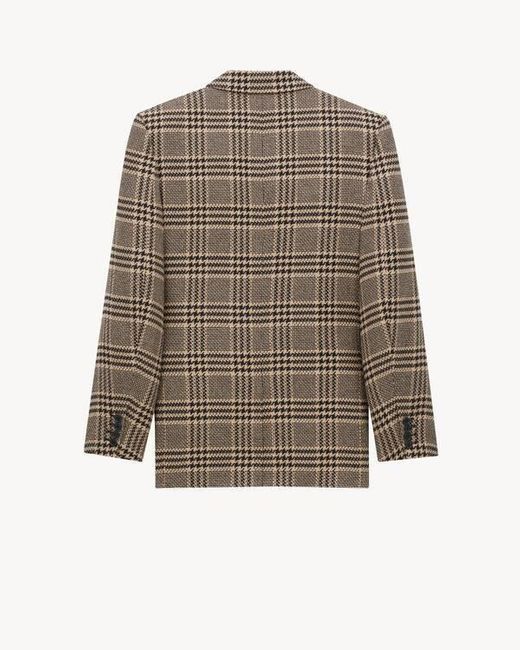 Saint Laurent Brown Checked Double-Breasted Blazer