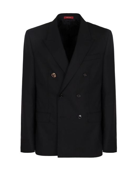 Gucci Black Double-Breasted Wool Jacket for men