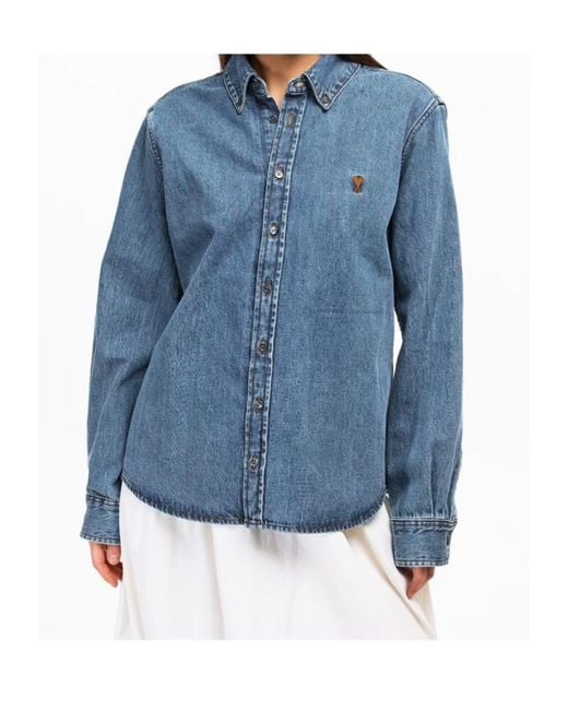 AMI Blue Long Sleeve Denim Shirt for men