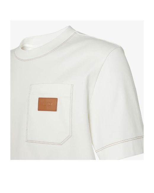 Fendi White Logo Patch Crewneck T-Shirt for men