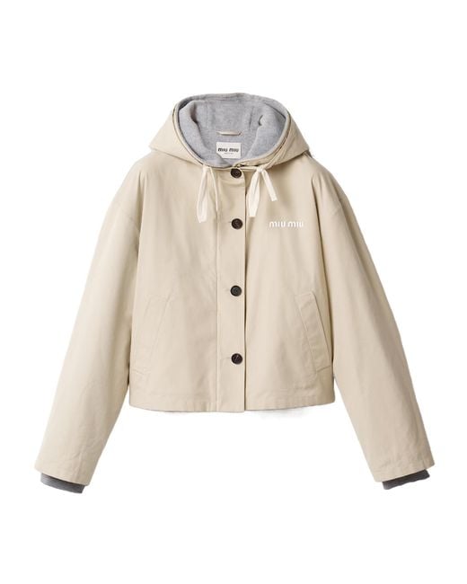 Miu Miu Natural Panama Cotton And Fleece Blouson Jacket