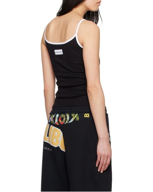 MARINE SERRE Black Contrast Trim Moon Logo Ribbed Tank Top