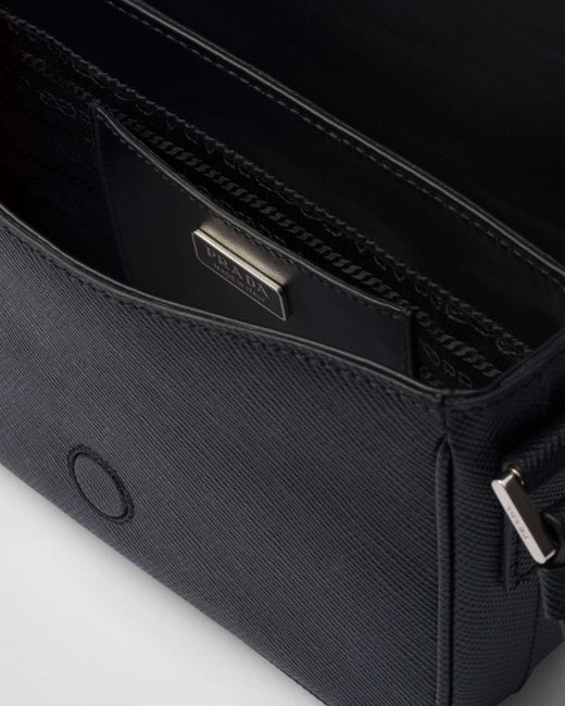 Prada Black Saffiano Triangle Logo Foldover Top Shoulder Bag for men