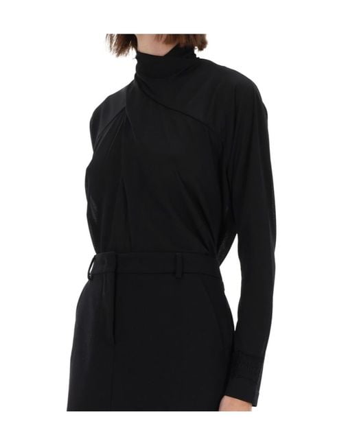 Versace Jeans Black Couture Draped Long-Sleeve Top