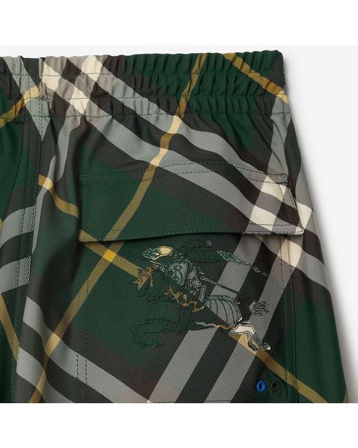 Burberry Green Wide-Leg Equestrian Knight Motif Checked Trousers for men