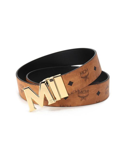 MCM Brown Visetos Logo Buckle Belt