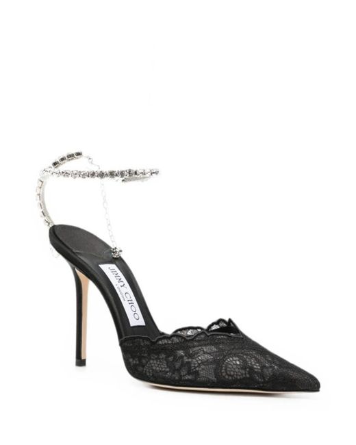 Jimmy Choo Black Saeda 100 Lace Pumps