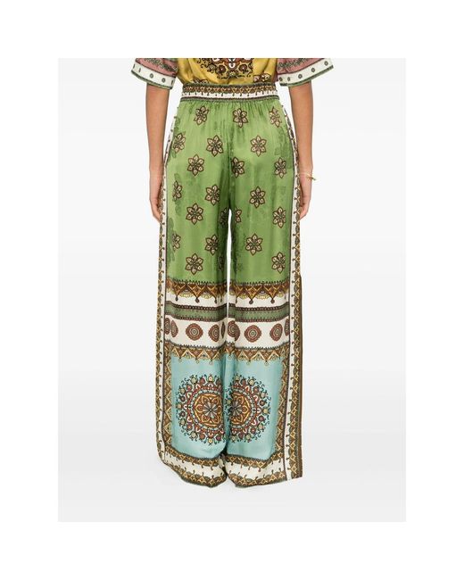 ALÉMAIS Green Drawstring Floral-Print Trousers