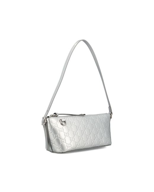 Gucci White Gg Emblem Metallic Small Shoulder Bag