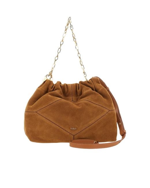 Ba&sh Brown Ruched Chain Strap Shoulder Bag