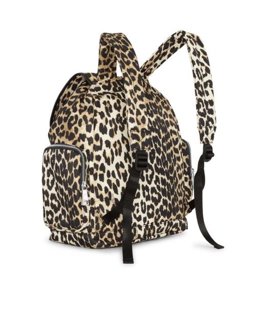 Ganni Black Leopard Print Buckled Backpack