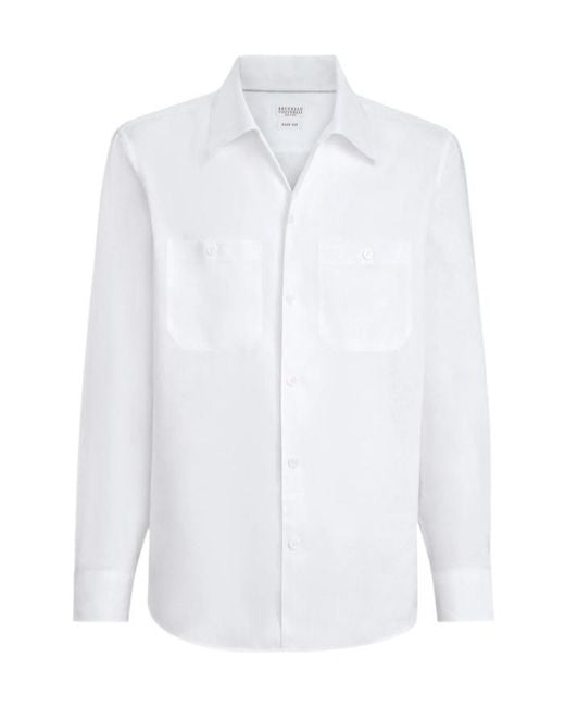 Brunello Cucinelli White Linen Shirt for men