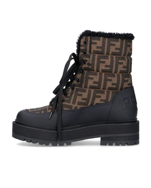 Fendi Black Leather Biker Boots With Ff Fabric