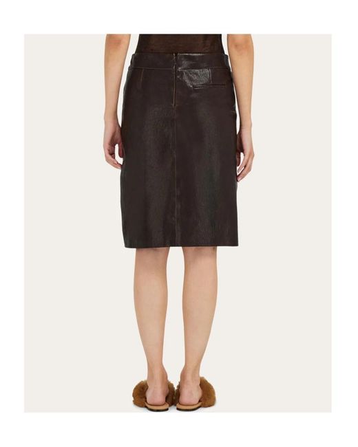 Ferragamo Black Midi Leather Skirt