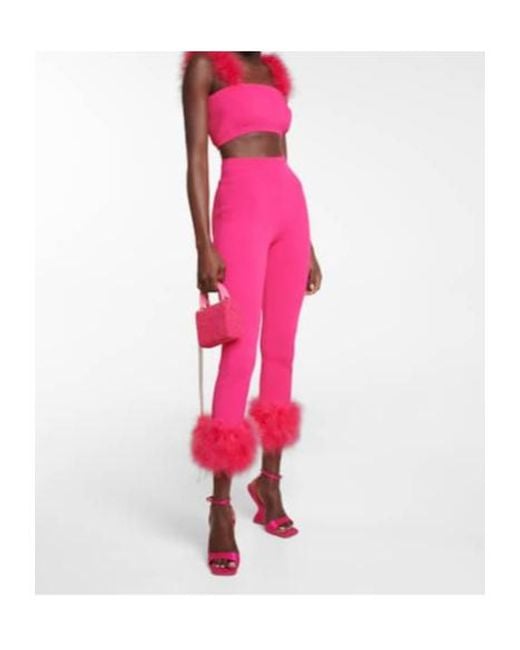 Magda Butrym Pink High-Rise Faux Fur-Trimmed Leggings