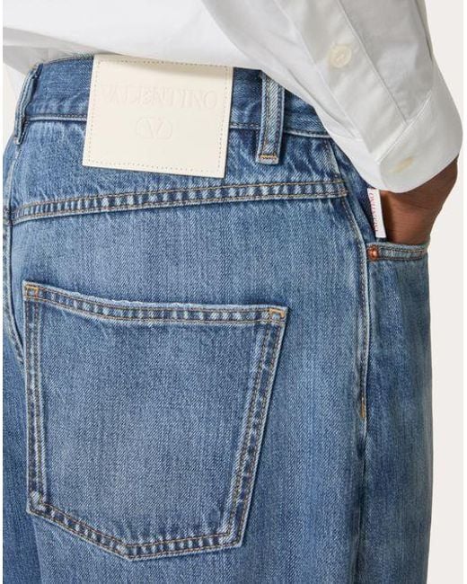 Valentino Blue Logo Patch Cropped Jeans for men