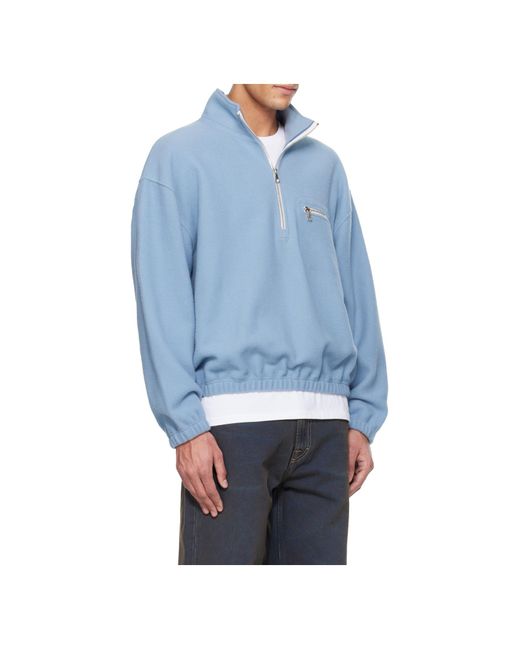 Rier Blue Half-Zip Wool Sweatshirt for men