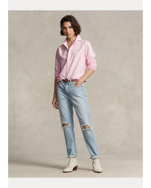 Polo Ralph Lauren Pink Logo Embroidered Long-Sleeved Shirt